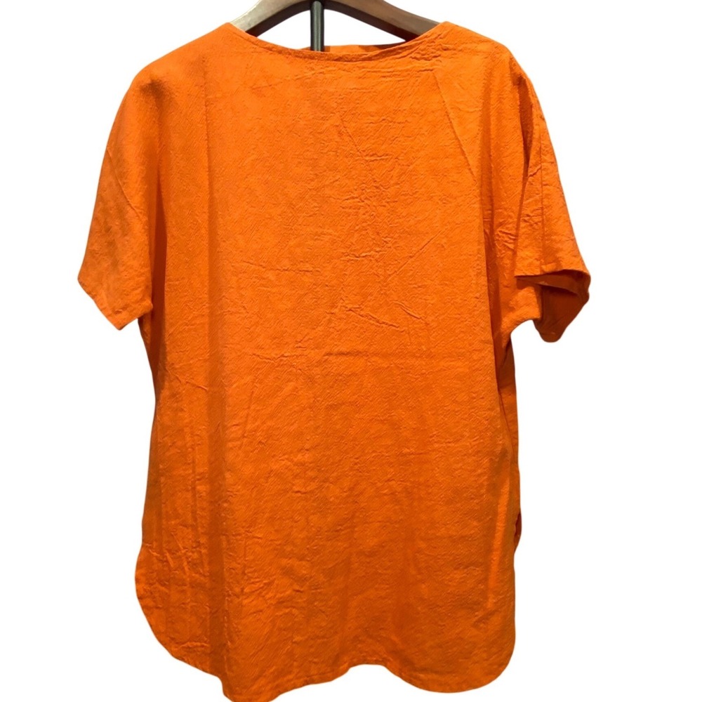 Deva Lifewear Womens Small Orange Cotton Crinkle Short Sleeve Tunic Top Made USA